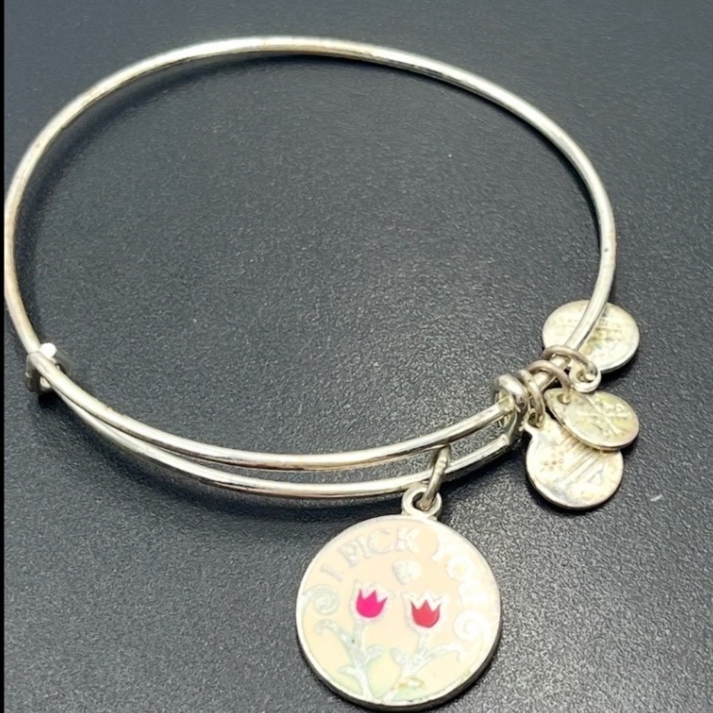 Alex and Ani I Pick You Pink‎ Red Tulip Color Infusion Charm Bangle Bracelet